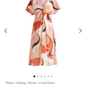 Retro Wave Midi Dress With Twist Detail In Red, Pink, Peach, Brown And White